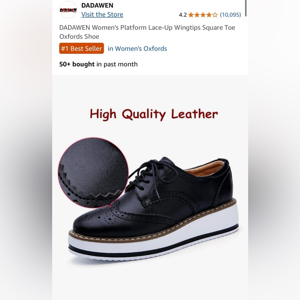 NWT Black Platform Oxford Shoes | Wingtip Brogue | Lace-Up | Women’s Size 8 - Picture 6 of 13